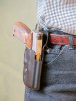 Dropped and offset kydex holster. Image courtesy Gila Hayes, www.firearmsacademy.com